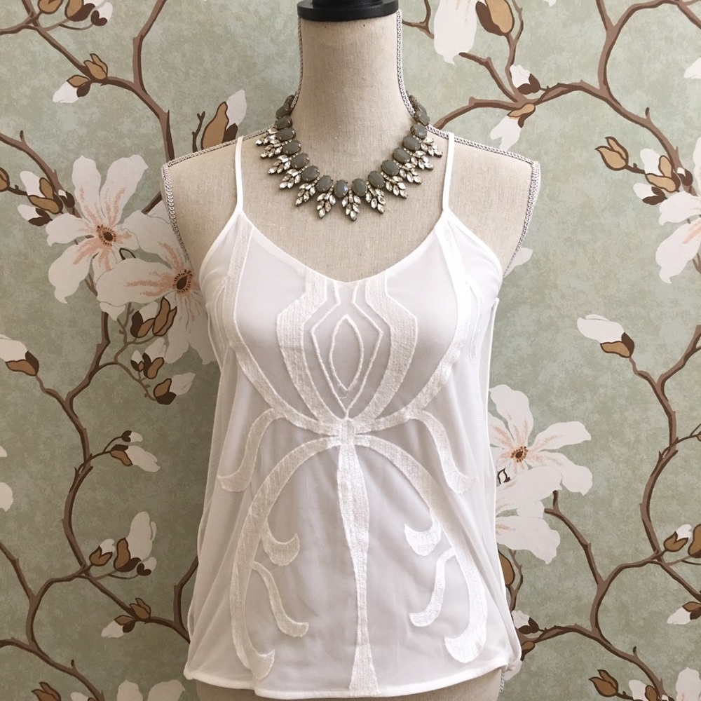 H&M White Sheer Embroidered Tank Top